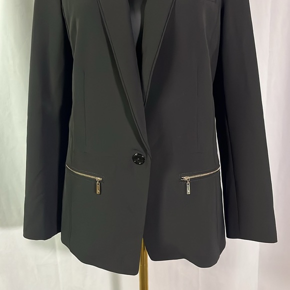 White House Black Market Black Single Button Zipper Accent Blazer - Picture 7 of 16